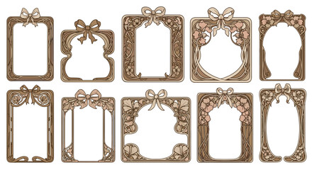 Set of ornate vintage picture frames with intricate designs and bows