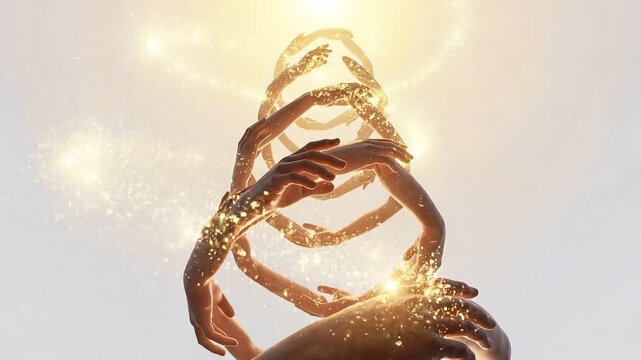 Golden Light Spiral of Interlaced Hands