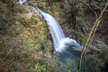 The Emerald Basin of the Hidden Veil Falls, Akameshijuhatsu Falls, Japan