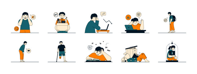 Fototapeta premium Set of 10 hopeless illustrations packs. Flat vector concepts.