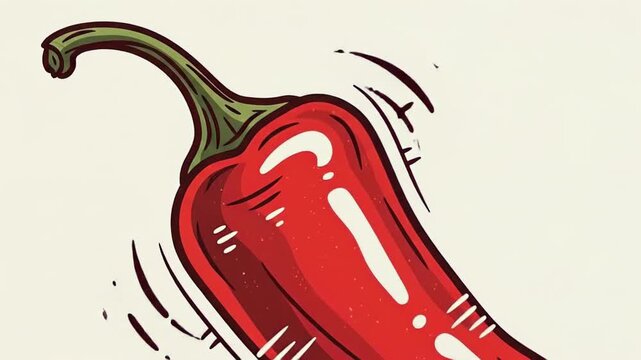 Bold red chili pepper illustration with dynamic motion lines and glossy shine.