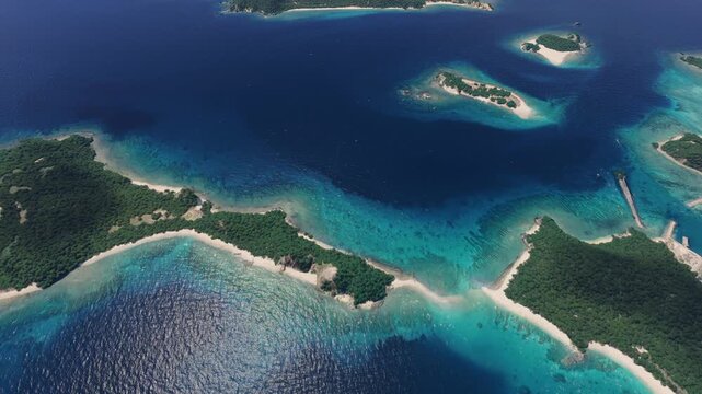 Side aerial drone shot of Amuro Ohama island in Okinawa Zamami. Japan