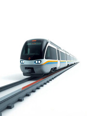 Fototapeta premium Modern high-speed commuter train on tracks isolated on white background. 