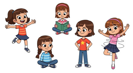 Group of young girls engaging in various playful activities and reading together © Avra
