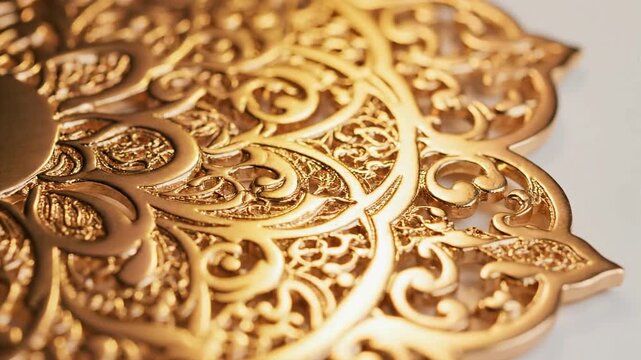 Intricate Golden Metalwork Closeup with Ornate Patterns.