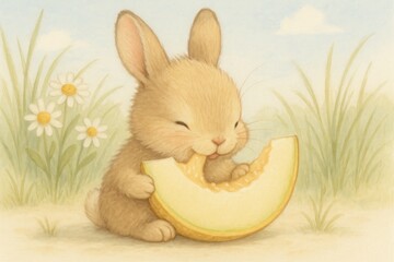 Obraz premium Cute bunny eating melon