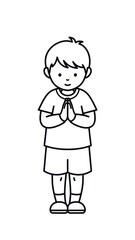 Fototapeta premium Young Boy Praying or Greeting with Hands Together, Simple Line Art