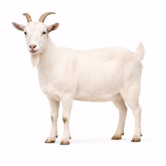 Obraz premium Calm Goat Standing on White Background for Education and Livestock Farming Use