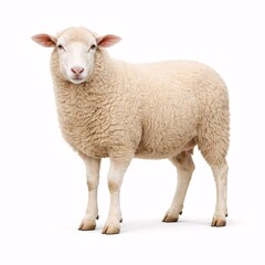 Calm Sheep Standing on White Background for Education and Agriculture Concepts