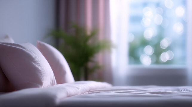 A cozy bedroom with soft bed and a window, inviting a sense of peace and relaxation