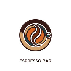 Espresso Bar Logo with Coffee Bean and Cup Design.