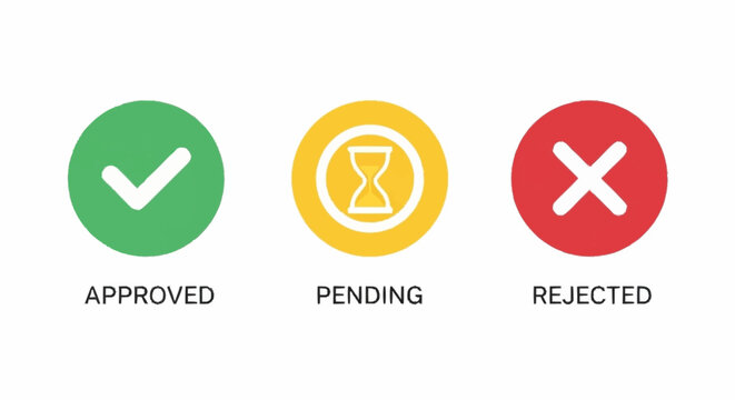 Status Indicators for Approval Process with Checkmark, Hourglass, and Cross Symbols.