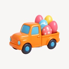 Colorful truck carrying Easter eggs.