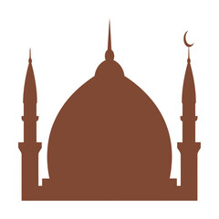 Brown mosque silhouette with crescent moon.ai