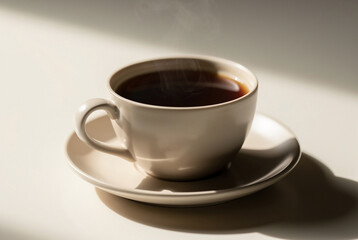 湯気立つベージュカップの静物