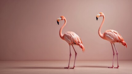 Obraz premium Minimal Pink Flamingo Duo on Soft Pastel Background 