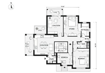 Modern Residential Architectural Floor Plan Layout Design With Multiple Bedrooms Living Spaces And Outdoor Access Showing Dimensions And Space