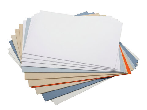 Stack of colored paper sheets isolated on transparent background