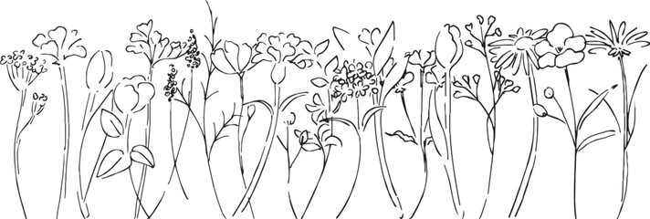 植物の線画イラスト。植物のベクターイラスト背景。葉っぱと花の背景フレーム。
Botanical line art illustration. Botanical vector illustration background. Leaves and flowers background frame.