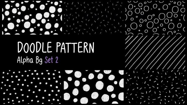 Cute Hand-drawn Imperfect pencil line animated background Infinity Loop (not seamless pattern), Horizon vertical, white doodle wiggle on alpha channel, transparent bg, Set 2