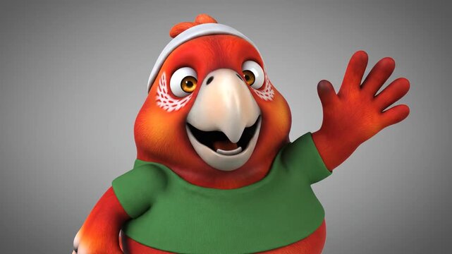 Cheerful cartoon parrot waving.