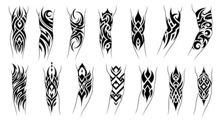 Intricate Black Tribal Tattoo Pattern Designs in Silhouette Style.