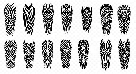 Diverse Tribal Foot Tattoo Patterns On White Background.
