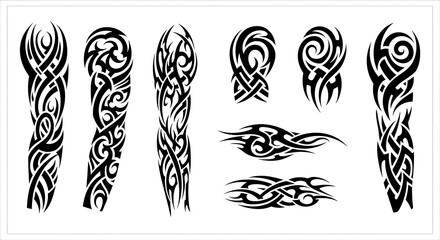 Intricate Tribal Tattoo Pattern Collection in Black.