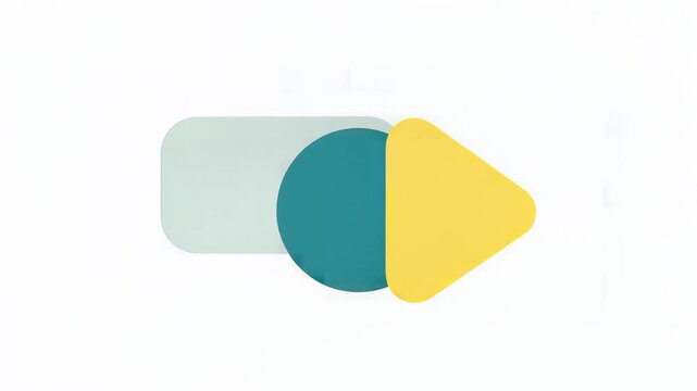 Colorful geometric shapes animation with a play button icon, clean minimalist motion graphics