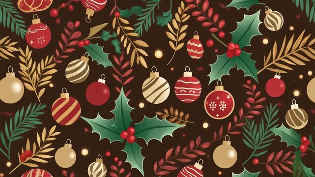 Christmas Ornaments and Holly Pattern.