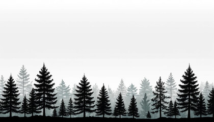 Obraz premium Pine Forest Silhouette Border Set, Black Evergreen Tree Landscape Edge Collection Isolated on White Background