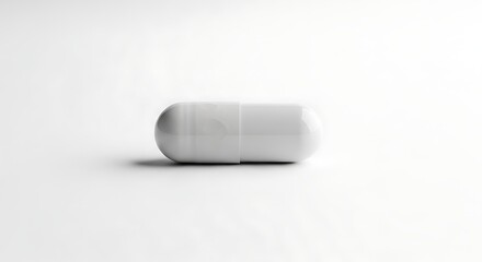 A single white pill resting on a plain white background.