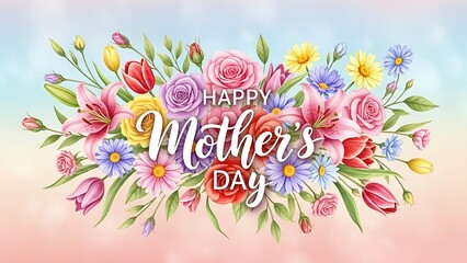 Happy mother's day greeting card with elegant floral design and pastel background for mom celebration