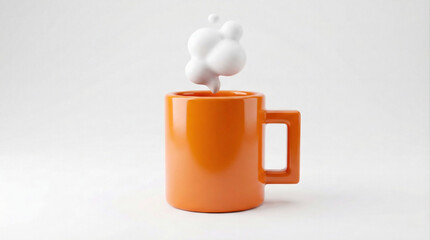Obraz premium orange coffee mug with white steam cloud isolated on white background