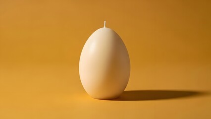 A white candle in the shape of an egg on a yellow background