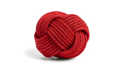 A vibrant red knotted rope ball on a clean white background
