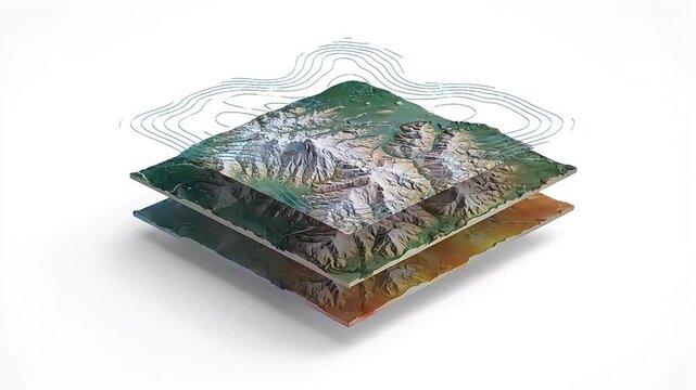Visual representation of multi-layered geographic data, showcasing digital terrain models with elevation contours and realistic satellite imagery for advanced spatial analysis and mapping