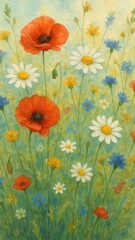 Fototapeta premium Vibrant floral watercolor mobile wallpaper