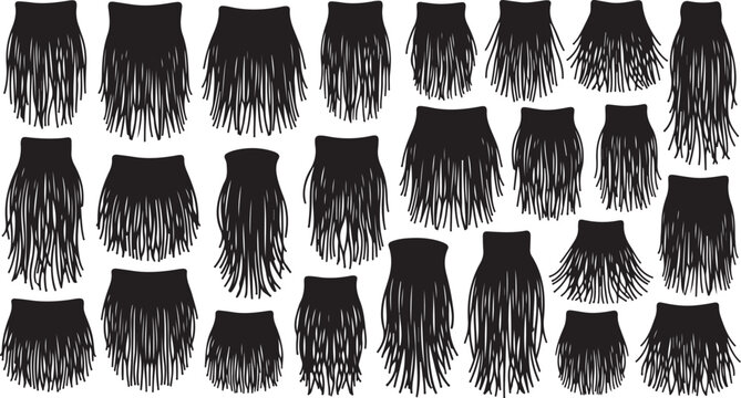 Collection of black feather boas on white background illustration