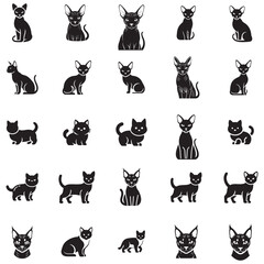 Obraz premium Set of diverse cat breeds and poses in a clean, monochrome illustration style