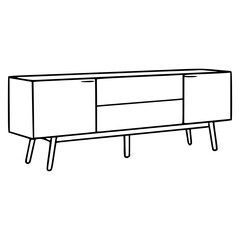 modern cab9net with drawers and doors - furniture line drawing