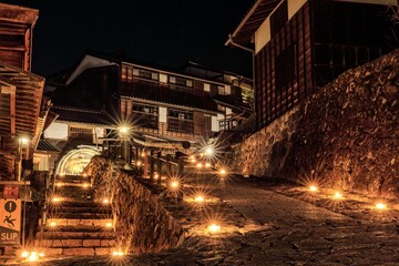 Ice candles illuminating the historic post town of Magome-juku at night