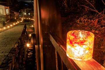 Ice candles illuminating the historic post town of Magome-juku at night