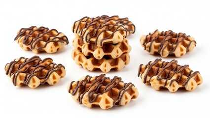 Obraz premium Bite-sized chocolate croffle pastries arranged neatly on a clean surface with chocolate drizzle