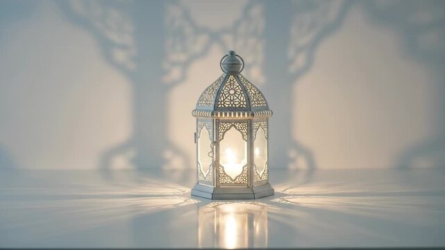 Beautiful Illuminated Lantern with Intricate Design and Shadow Play.