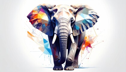 Vibrant Abstract Geometric Elephant Art Illustration.