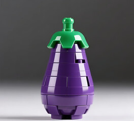 Fototapeta premium Hyper-realistic LEGO eggplant toy with deep purple bricks and green cap