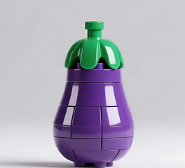 Fototapeta premium Hyper-realistic LEGO eggplant toy with deep purple bricks and green cap