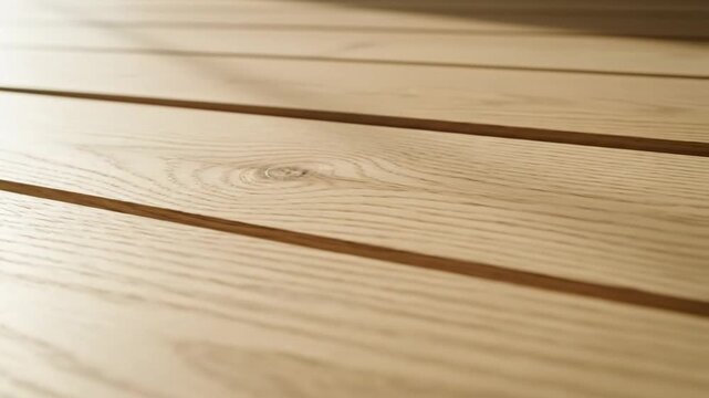 Close-up perspective of natural light wood planks, showcasing their intricate grain patterns and smooth, warm texture, perfect for rustic or modern interior design backgrounds and surfaces