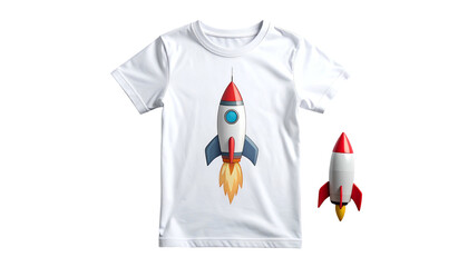 White T Shirt with Rocket Design.